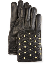 Imoni Studded Quilted Leather Gloves Black