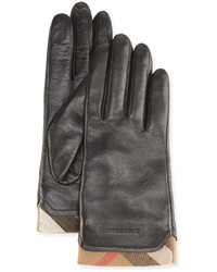 Burberry Tech Leather Gloves With Check Trim Black