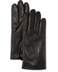 Neiman Marcus Three Point Leather Gloves W Faux Fur Lining Black