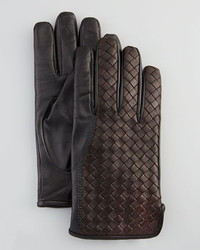 Bottega Veneta Woven Leather Gloves Blackbrown