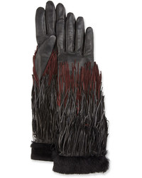 Agnelle Zelda Leather Fringe Gloves Black