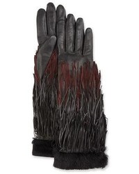 Agnelle Zelda Leather Fringe Gloves Black