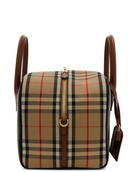 Burberry Beige Small Leather Check Cube Bag