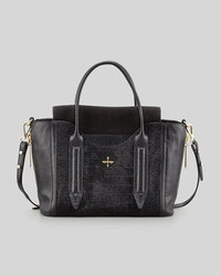 Pour La Victoire Provence Embossed Calf Hair Leather Tote Bag Black
