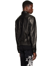 Amiri Black Embroidered Collar Leather Jacket