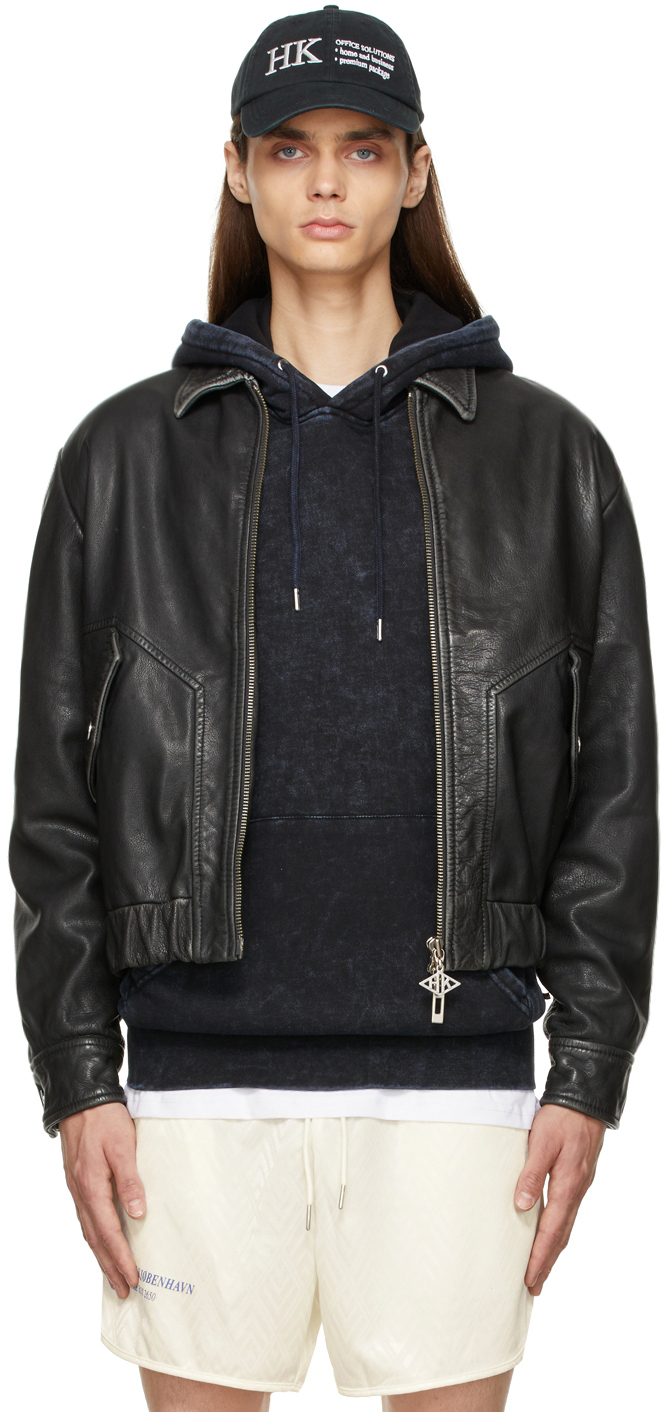 Han Kjobenhavn Black Goat Leather Bomber Jacket, $790 | SSENSE | Lookastic