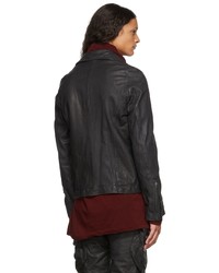 Julius Black Jut Neck Leather Jacket
