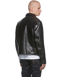 Schott Black Retro Motorcycle Leather Jacket