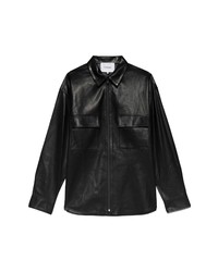 Frame Leather Zip Shirt Jacket In Noir At Nordstrom