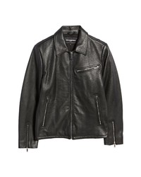 KARL LAGERFELD PARIS Shirt Collar Leather Jacket