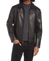 Cole Haan Smooth Lamb Leather Collared Jacket