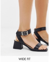 Raid Wide Fit Bessie Black Square Toe Heel Sandal