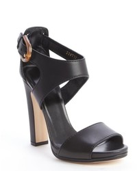 Gucci Black Leather Bamboo Buckle Heel Sandals
