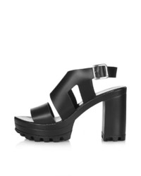 Topshop Black Leather Cut Out Chunky Platform Sandals Heel Height Approximately 4 100% Leather Specialist Clean Only