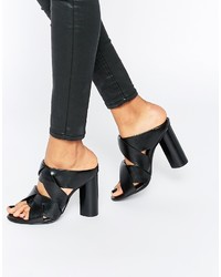 Senso Black Leather Heeled Mule Sandals