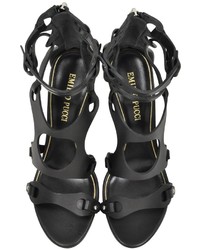 Emilio Pucci Black Leather Sandal Wplexiglass Heel