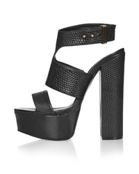 Topshop Black Snake Effect Cut Out Platform Sandals Heel Height Approximately 55 100% Leather Specialist Leather Clean Only