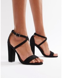 Glamorous Cross Strap Heeled Sandals In Black Micro