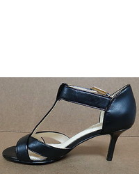 Nine West Fansea T Strap Open Toe Leather Dress Pumps Sandals Shoes Heels