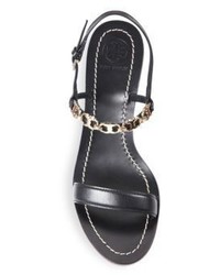 Tory Burch Gemini Link Leather Block Heel Slingback Sandals