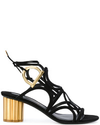 Salvatore Ferragamo Gold Block Heel Lattice Sandals