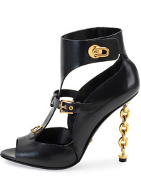 Tom Ford Leather Chain Heel Cage Sandal Black