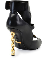 Tom Ford Leather Chain Heel Cage Sandal Black