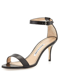 ... Heeled Sandals: Manolo Blahnik Chaos Leather Low Heel Sandal Black