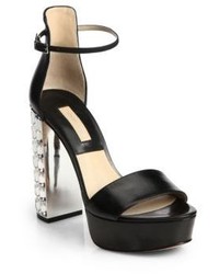 Michael Kors Michl Kors Nikki Jewel Heel Leather Platform Sandals