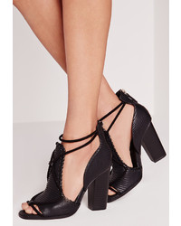 Missguided Contrast Rope Block Heeled Sandals Black