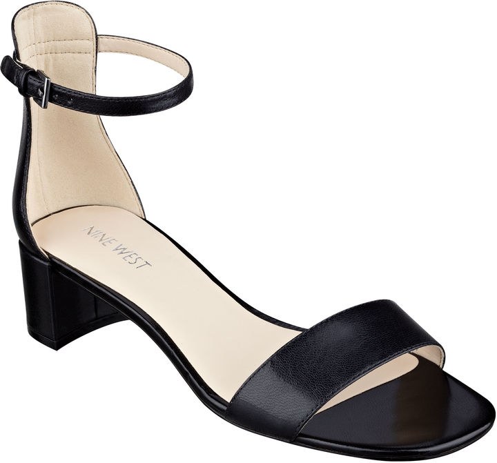 Black Leather Heeled Sandals: Nine West Haglyn Ankle Strap Heels