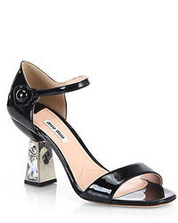 Miu Miu Patent Leather Jeweled Heel Sandals