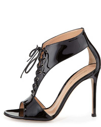 Gianvito Rossi Patent Leather T Strap Lace Up Sandal