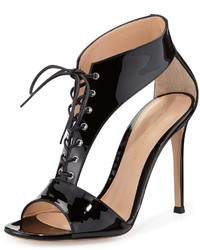 Gianvito Rossi Patent Leather T Strap Lace Up Sandal
