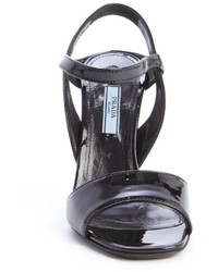 Prada Black Patent Leather Slingback Heel Sandals