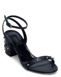 Valentino Rockstud Leather Ankle Wrap Block Heel Sandals
