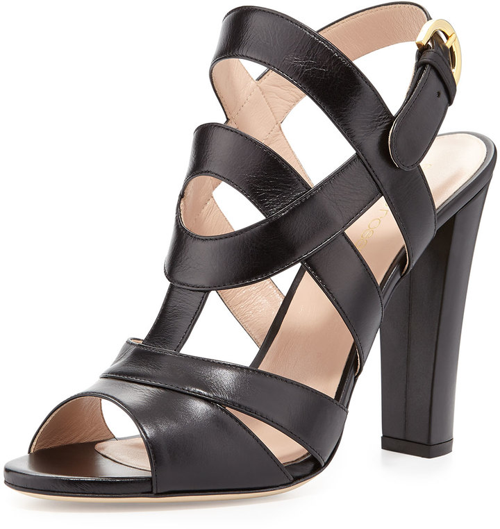 Sergio Rossi Leather Block Heel Sandal Black | Where to buy & how to wear