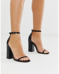 SIMMI Shoes Simmi London Joice Black Croc Square Toe Heeled Sandals