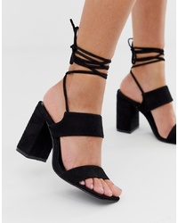 SIMMI Shoes Simmi London Res Black Ankle Tie Block Heeled Sandals