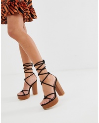 Public Desire Strut Black Tie Up Platform Sandals