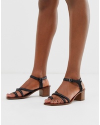 ASOS DESIGN Tally Premium Leather Toe Loop Heeled Sandals