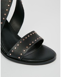 Senso Una Black Stud Leather Heeled Sandals