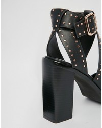 Senso Una Black Stud Leather Heeled Sandals