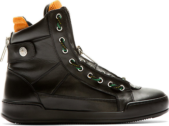 Dsquared 2 Black Leather Orange Inlay High Top Zip Up Sneakers 895 Ssense Lookastic