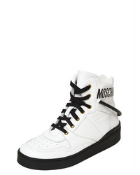 Moschino 20mm Leather Logo High Top Sneakers