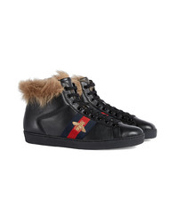 Gucci Ace High Top Sneaker With Fur