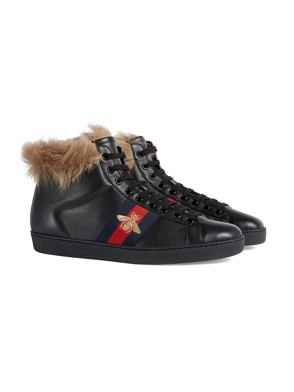 Gucci Ace High Top Sneaker With Fur, $910  | Lookastic