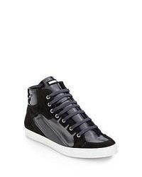 Alessandro Dell'Acqua Suede Trimmed High Top Patent Leather Sneakers Black