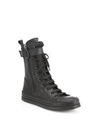 Ann Demeulemeester Leather High Top Sneakers Black