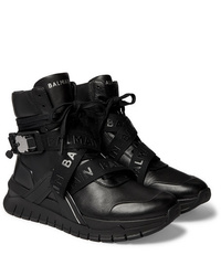 Balmain B Troop Webbing Trimmed Leather Sneakers